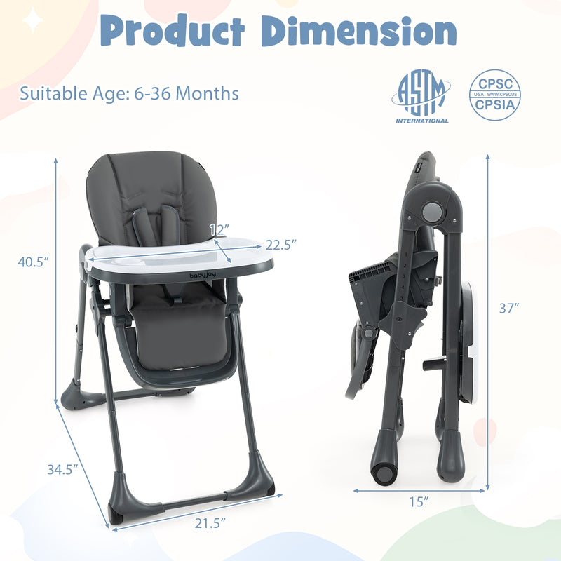 3-In-1 Convertible Baby High Chair with 7 Heights and Double Food Tray-Dark Gray