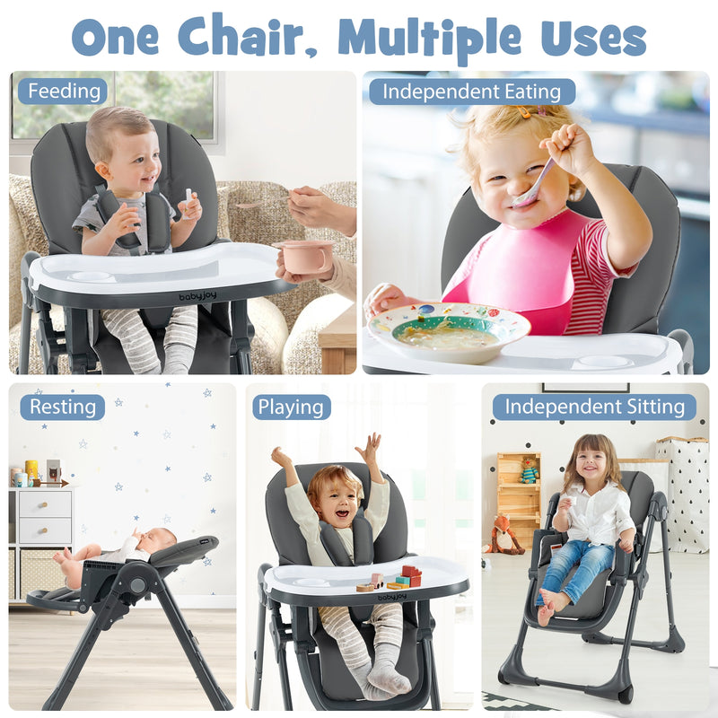 3-In-1 Convertible Baby High Chair with 7 Heights and Double Food Tray-Dark Gray