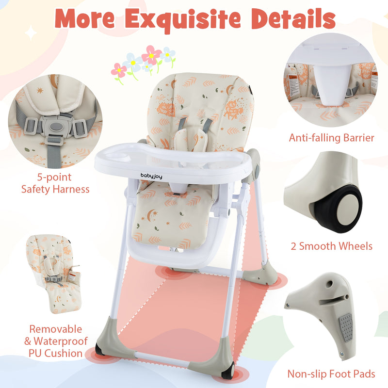 3-In-1 Convertible Baby High Chair with Adjustable Height for Toddlers-Beige