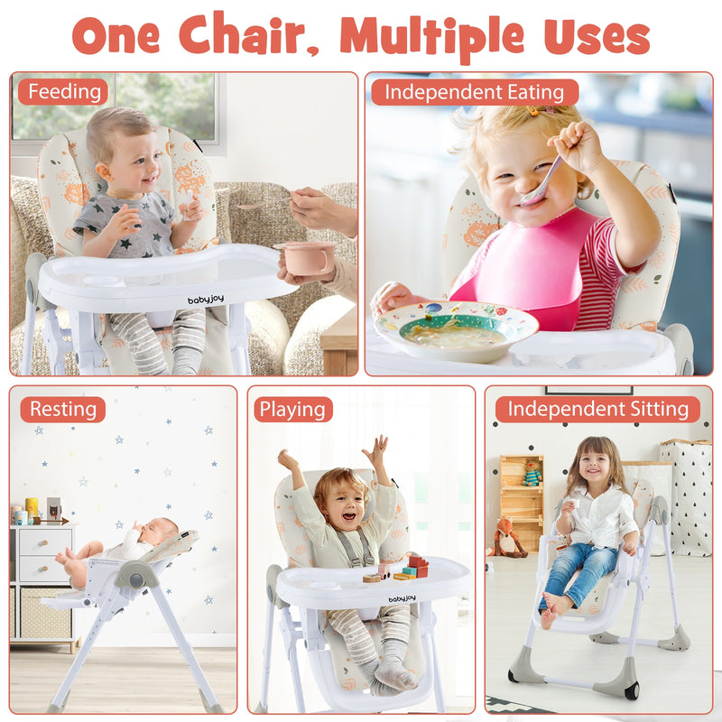 3-In-1 Convertible Baby High Chair with Adjustable Height for Toddlers-Beige