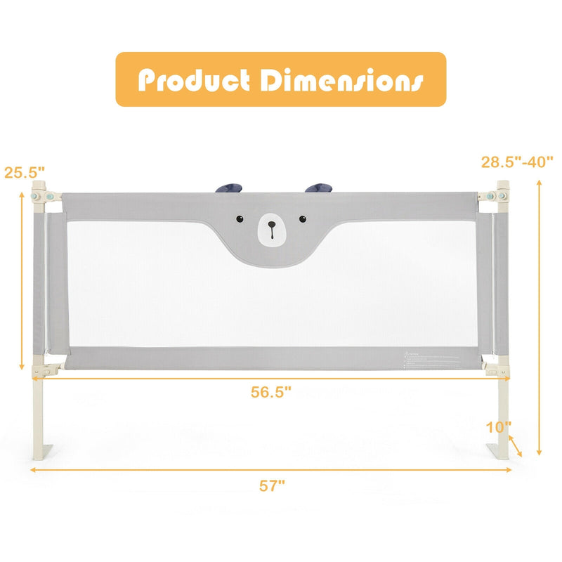 57 Inches Bed Rail for Toddlers with Double Lock-Gray