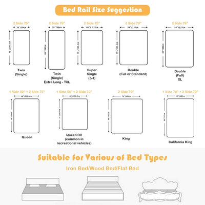 57 Inches Bed Rail for Toddlers with Double Lock-Gray