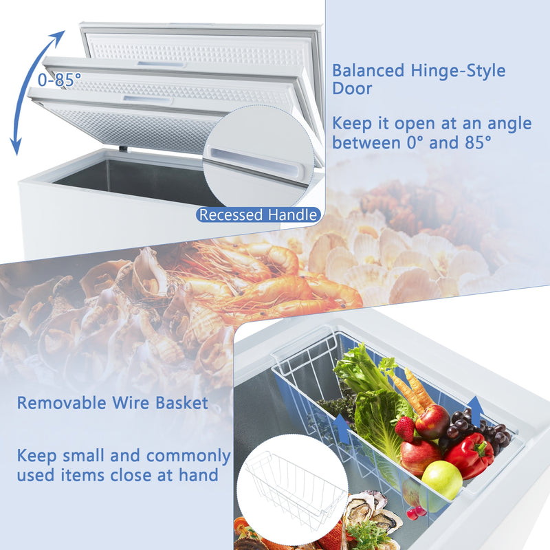 Compact Deep Freezer with 7-Level Adjustable Temperature and Removable Basket-White