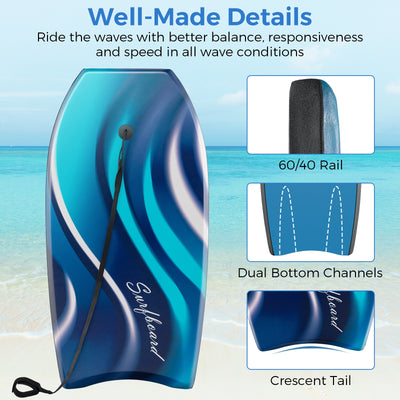 33/37/41 Inches Lightweight Body Board Boogie Board with EPS Core XPE Deck HDPE Bottom-L