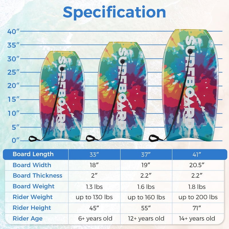 33/37/41 Inches Lightweight Body Board Boogie Board with EPS Core XPE Deck HDPE Bottom Multicolor1-L