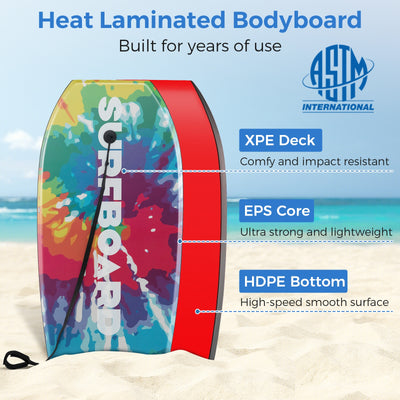 33/37/41 Inches Lightweight Body Board Boogie Board with EPS Core XPE Deck HDPE Bottom Multicolor1-L