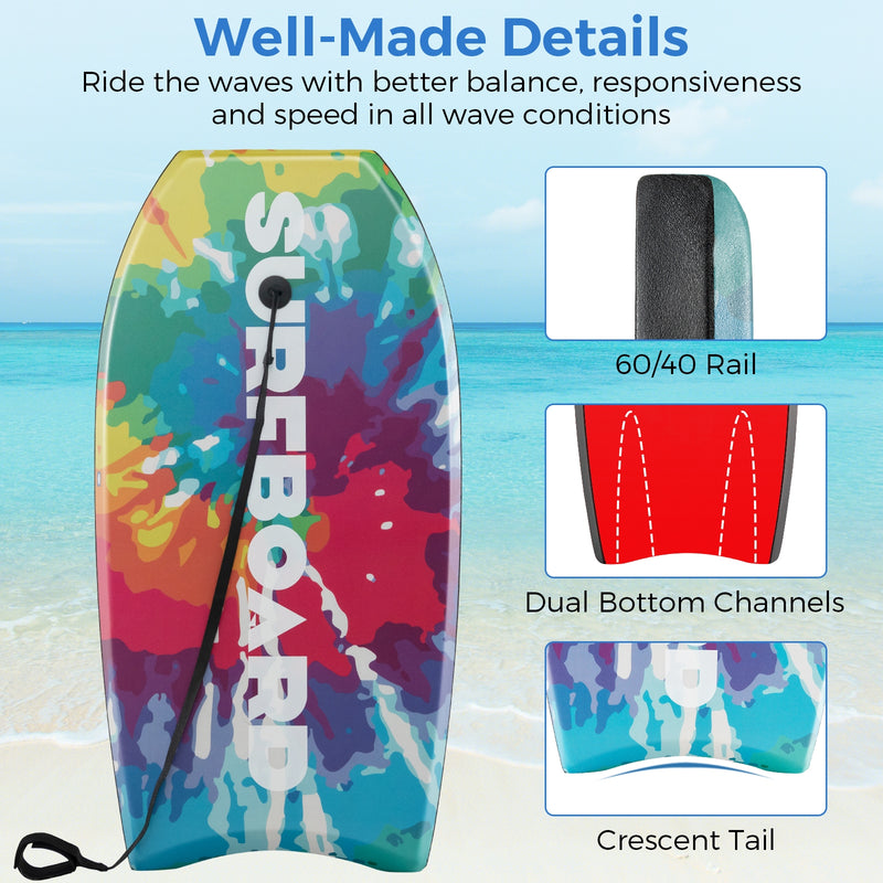 33/37/41 Inches Lightweight Body Board Boogie Board with EPS Core XPE Deck HDPE Bottom Multicolor1-L