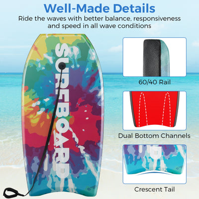 33/37/41 Inches Lightweight Body Board Boogie Board with EPS Core XPE Deck HDPE Bottom Multicolor1-M