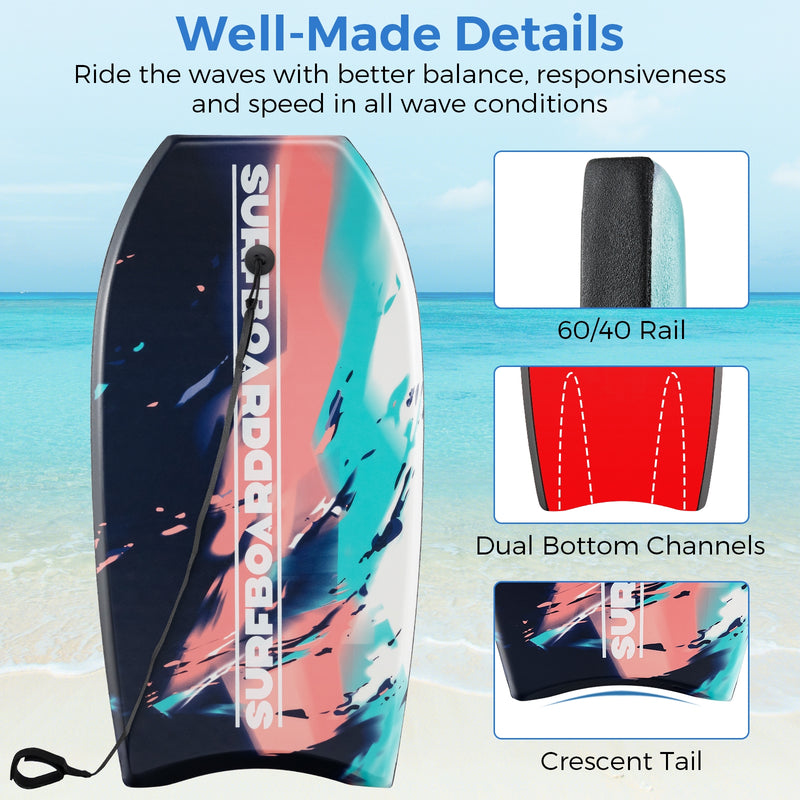 33/37/41 Inches Lightweight Body Board Boogie Board with EPS Core XPE Deck HDPE Bottom Multicolor2-M