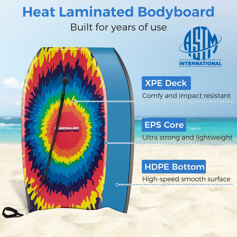 33/37/41 Inches Lightweight Body Board Boogie Board with EPS Core XPE Deck HDPE Bottom Multicolor3-M