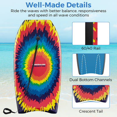 33/37/41 Inches Lightweight Body Board Boogie Board with EPS Core XPE Deck HDPE Bottom Multicolor3-M