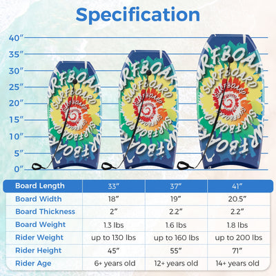 33/37/41 Inches Lightweight Body Board Boogie Board with EPS Core XPE Deck HDPE Bottom Multicolor4-M