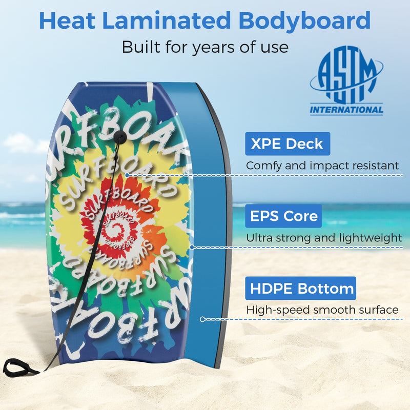 33/37/41 Inches Lightweight Body Board Boogie Board with EPS Core XPE Deck HDPE Bottom Multicolor4-M