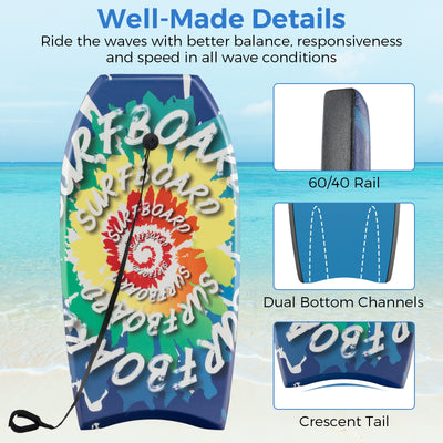 33/37/41 Inches Lightweight Body Board Boogie Board with EPS Core XPE Deck HDPE Bottom Multicolor4-M