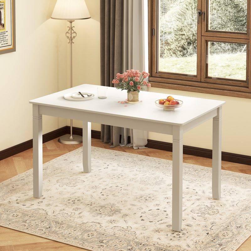 48-Inch Wooden Dining Table for 4 People Rectangular Kitchen Table with Rubber Wood Legs-Cream White