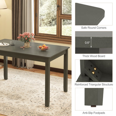 48-Inch Wooden Dining Table for 4 People Rectangular Kitchen Table with Rubber Wood Legs-Gray