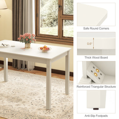 48-Inch Wooden Dining Table for 4 People Rectangular Kitchen Table with Rubber Wood Legs-Cream White