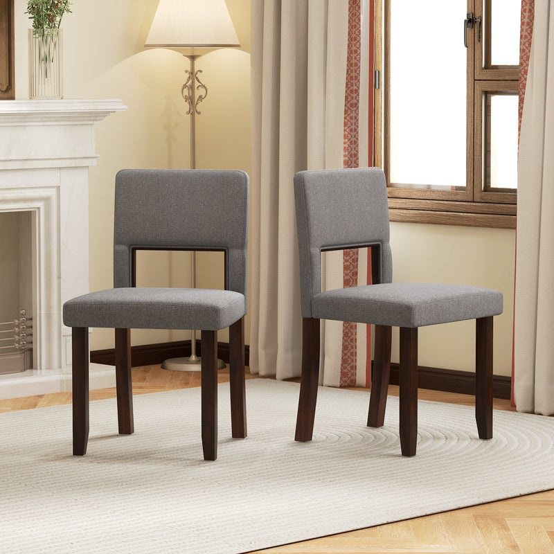 Set of 2 Wooden Dining Chair with Acacia Wood Frame Padded Seat and Back-Gray