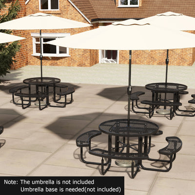 45 Inches Outdoor Round Picnic Table and Bench Set for 8 with Umbrella Hole-Black