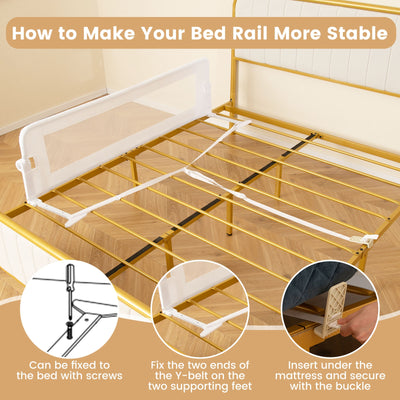 60-Inch Foldable Bed Rail Swing Down Baby Bed Guard Rail with Adjustable Safety Strap-White