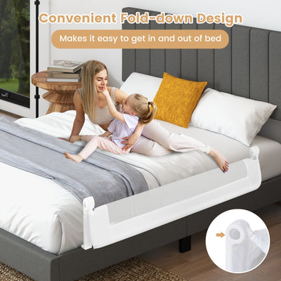 60-Inch Foldable Bed Rail Swing Down Baby Bed Guard Rail with Adjustable Safety Strap-White