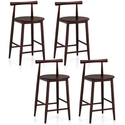 Counter Height Bar Chair Set with Acacia Wood Frame and Supporting Legs-Brown