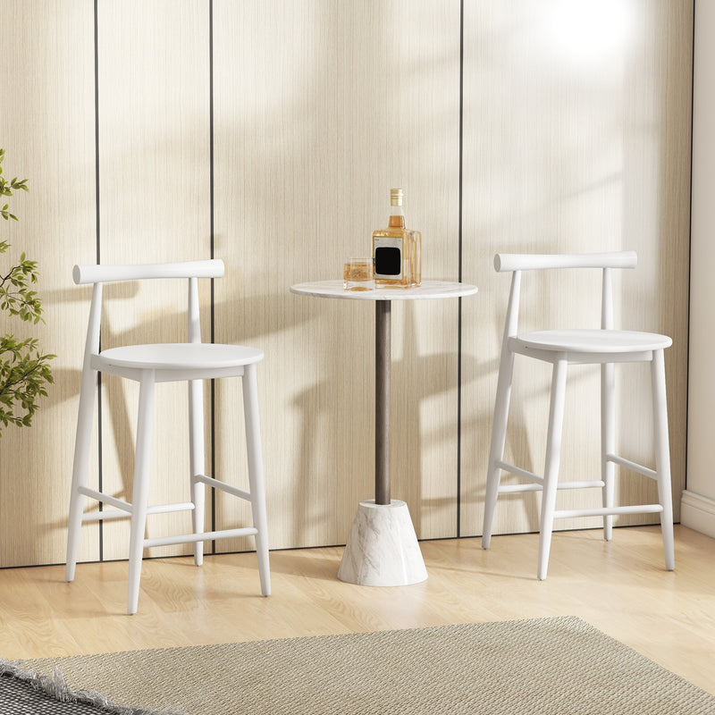 Counter Height Bar Chair Set with Acacia Wood Frame and Supporting Legs-White