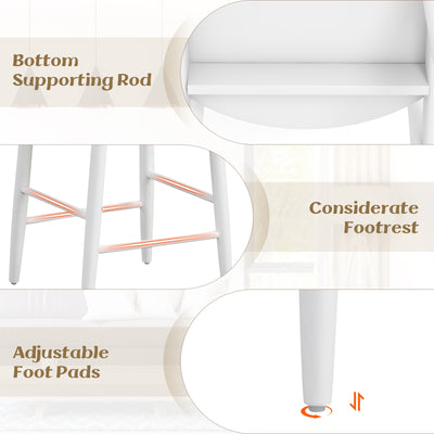 Counter Height Bar Chair Set with Acacia Wood Frame and Supporting Legs-White