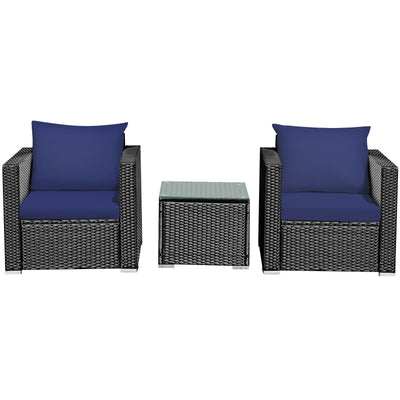 3 Pieces Patio Wicker Furniture Set with Cushion-Navy