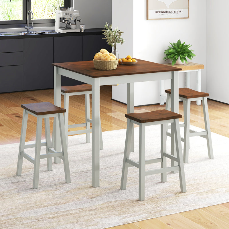 5 Piece Dining Table Set with 4 Saddle Stools for Kitchen Dining Room Apartment-Ash Gray