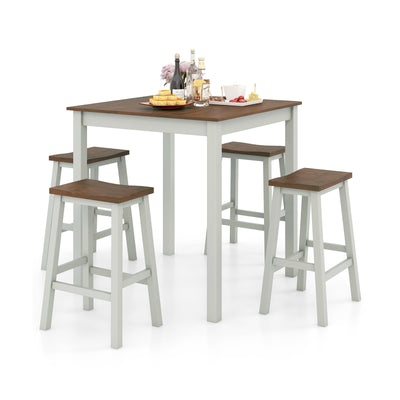 5 Piece Dining Table Set with 4 Saddle Stools for Kitchen Dining Room Apartment-Ash Gray