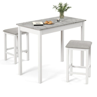 3-Piece Bar Table Set Dining Table and 2 Bar Stools-White