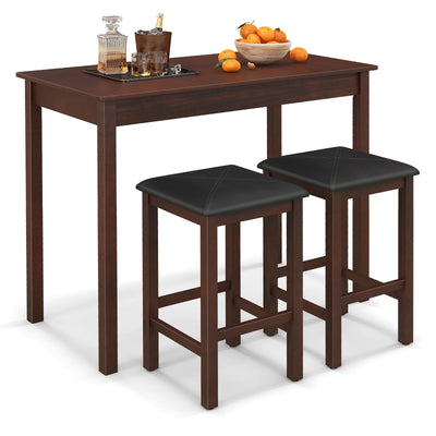 Pub Counter-Height Dining Table and 2 Upholstered Bar Stools-Brown