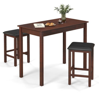 Pub Counter-Height Dining Table and 2 Upholstered Bar Stools-Brown