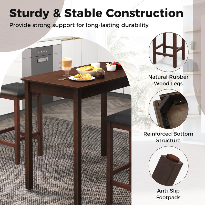 Pub Counter-Height Dining Table and 2 Upholstered Bar Stools-Brown