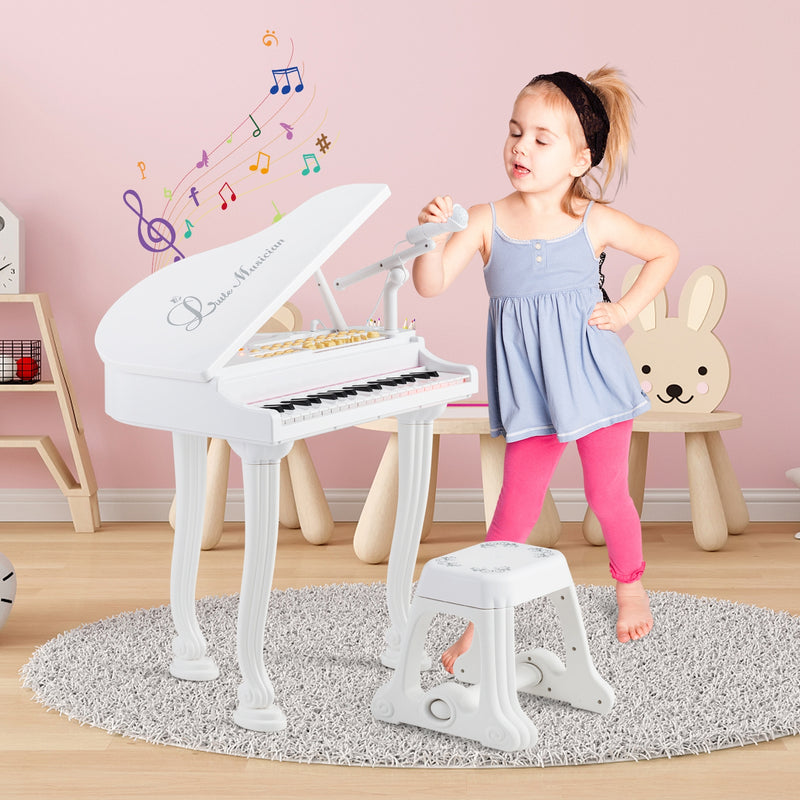 37 Keys Kids Piano Keyboard with Stool and Piano Lid-White