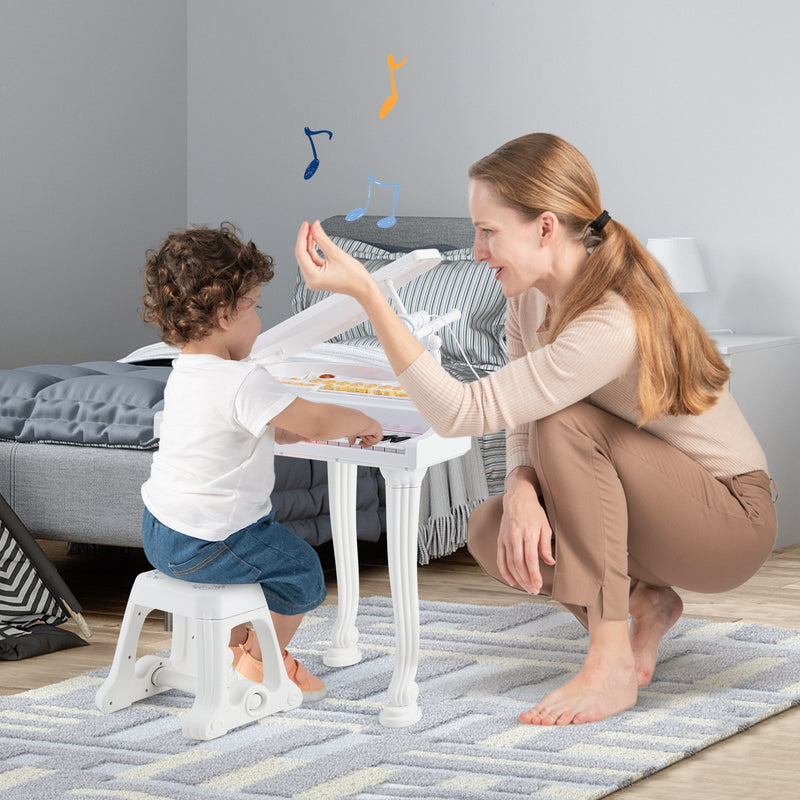 37 Keys Kids Piano Keyboard with Stool and Piano Lid-White