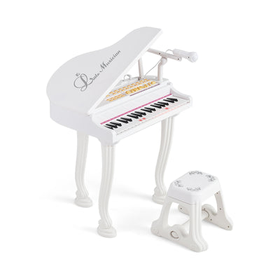 37 Keys Kids Piano Keyboard with Stool and Piano Lid-White