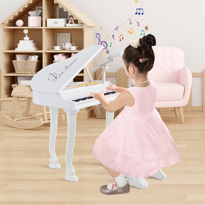 37 Keys Kids Piano Keyboard with Stool and Piano Lid-White