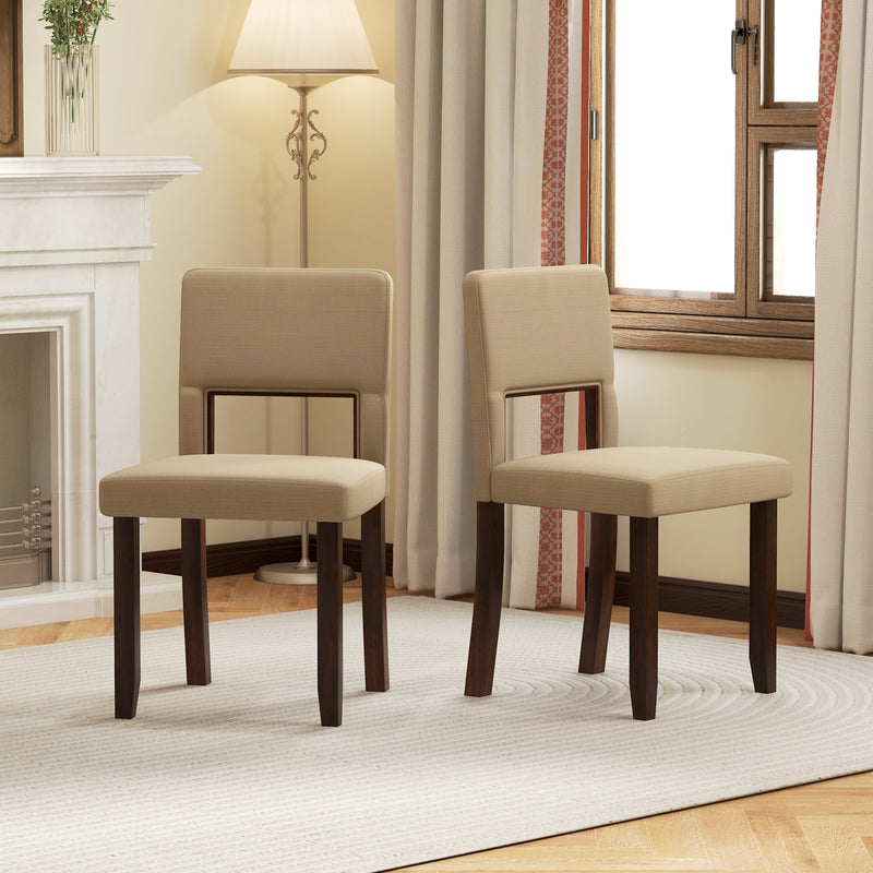 Set of 2 Wooden Dining Chair with Acacia Wood Frame Padded Seat and Back-Beige