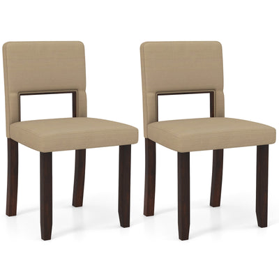 Set of 2 Wooden Dining Chair with Acacia Wood Frame Padded Seat and Back-Beige