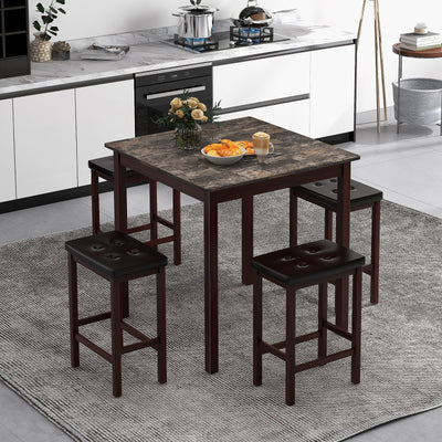 5 Pieces Bar Table Set Counter-Height Dining Table and 4 Bar Stools-Brown