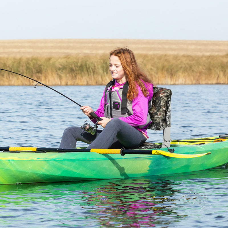 Low Back Folding Padded Boat Seat with 4 Bolts for Outdoor Adventures-Camouflage