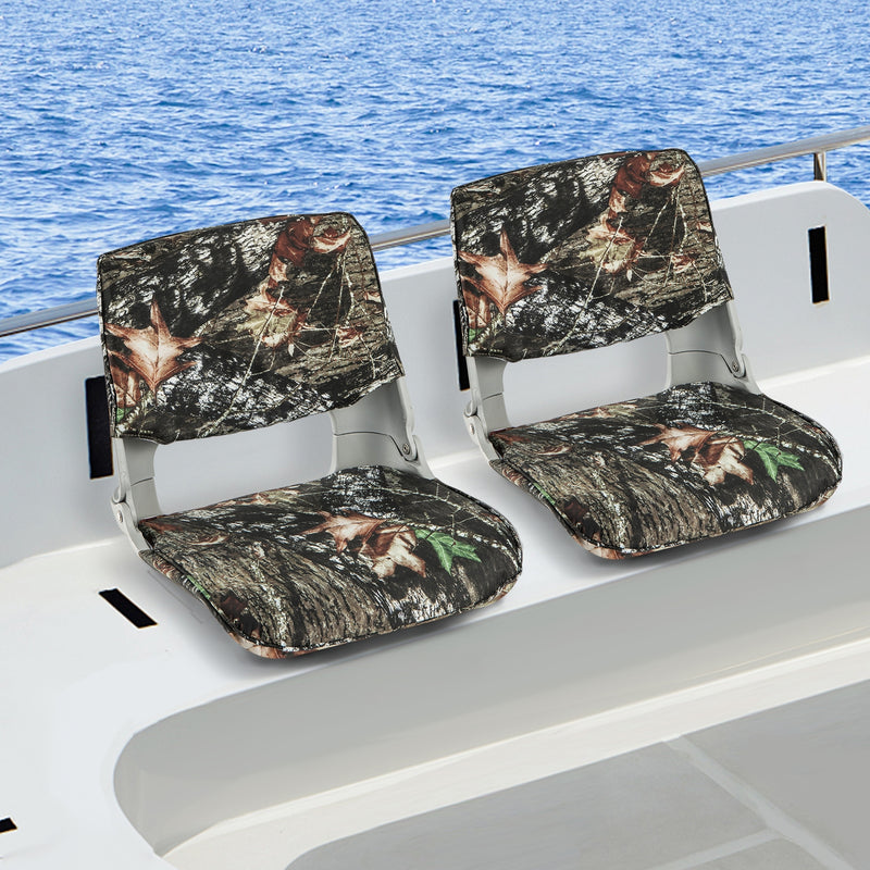 Low Back Folding Padded Boat Seat with 4 Bolts for Outdoor Adventures-Camouflage