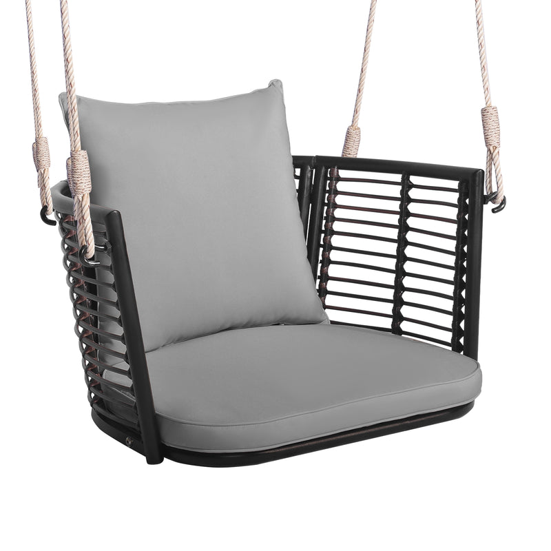 Single Person Hanging Seat with Woven Rattan Backrest for Backyard-Gray