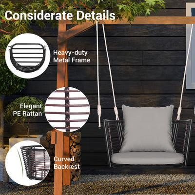 Single Person Hanging Seat with Woven Rattan Backrest for Backyard-Gray