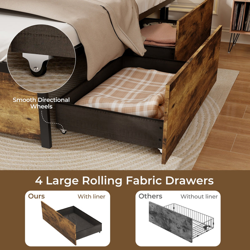 Full/Queen/Twin Size Bed Frame with Drawers LED Lights and USB Ports-Twin Size