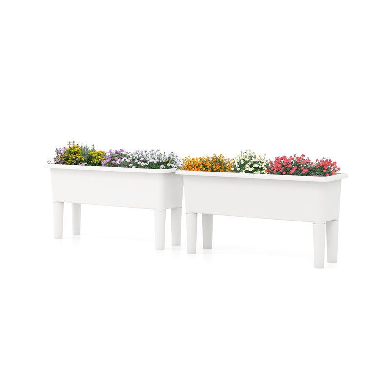 2 PCS Raised Garden Beds Self-Watering Planter Box with Detachable Legs and Drainage Hole-White