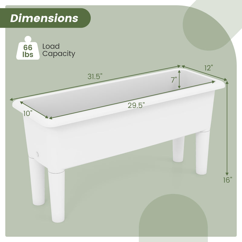 2 PCS Raised Garden Beds Self-Watering Planter Box with Detachable Legs and Drainage Hole-White