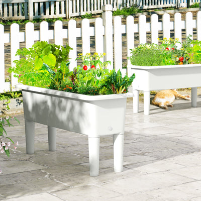 2 PCS Raised Garden Beds Self-Watering Planter Box with Detachable Legs and Drainage Hole-White